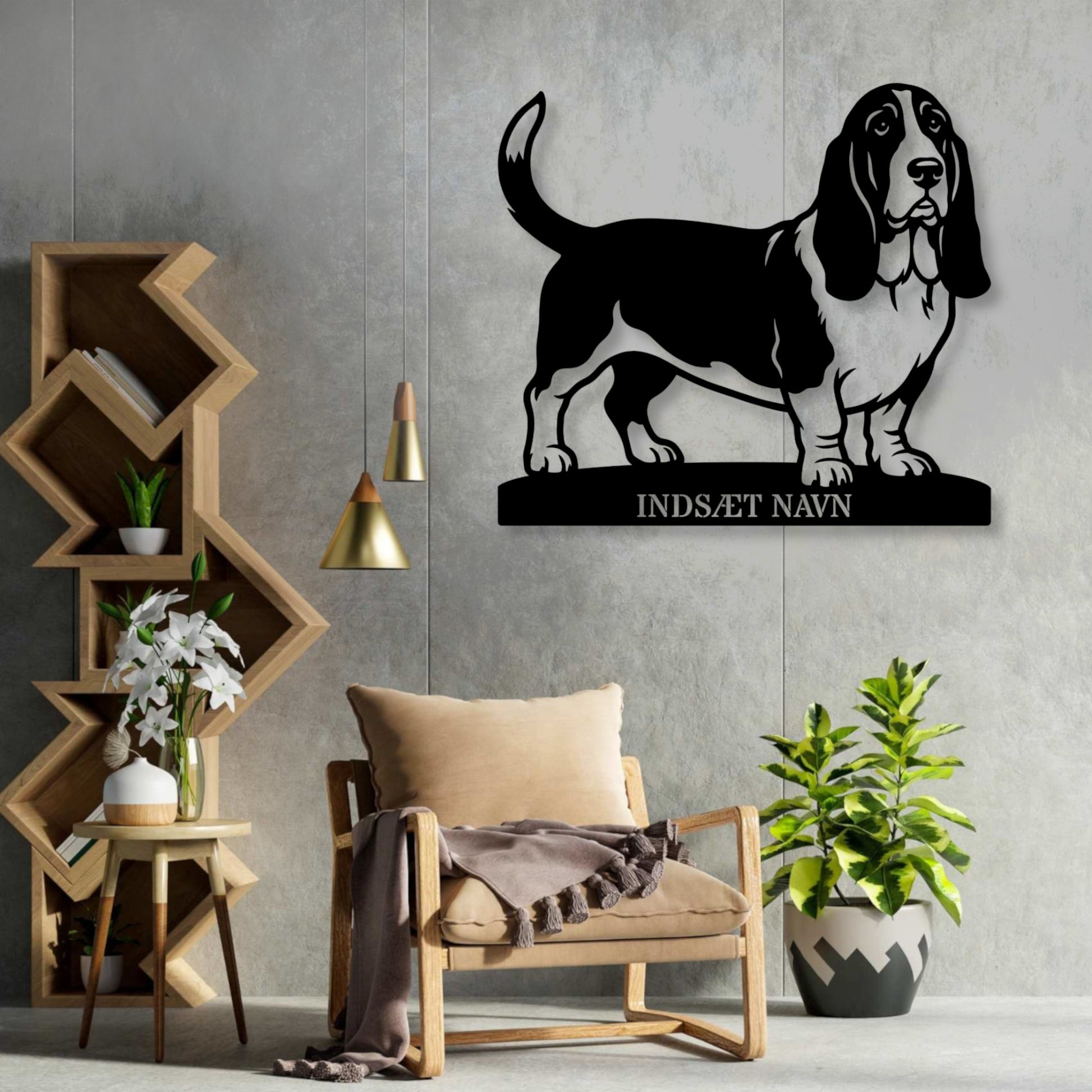 Basset hound metalskilt med personlig tekst....