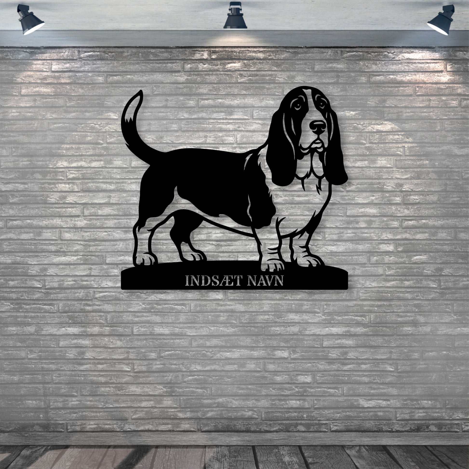 Basset hound metalskilt med personlig tekst..