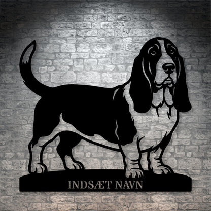 Basset hound metalskilt med personlig tekst