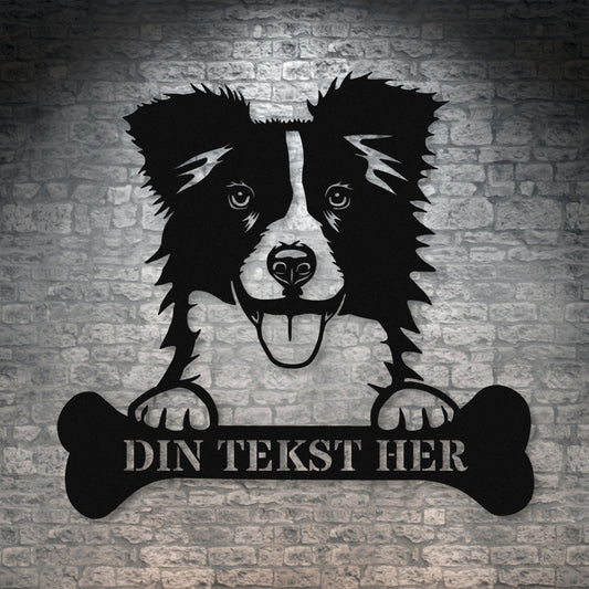 Border Collie hunde metalskilt i sort med personlig tekst. Unik hundeejer gaveidé