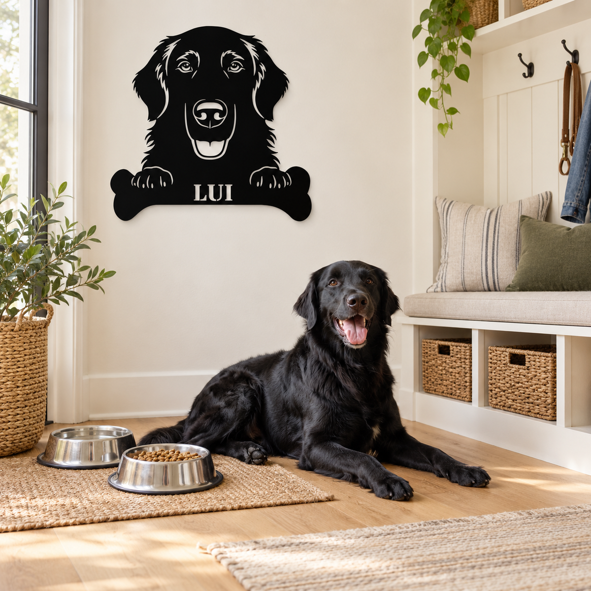 Flat Coated Retriever. Sjov metalskilt med personlig tekst