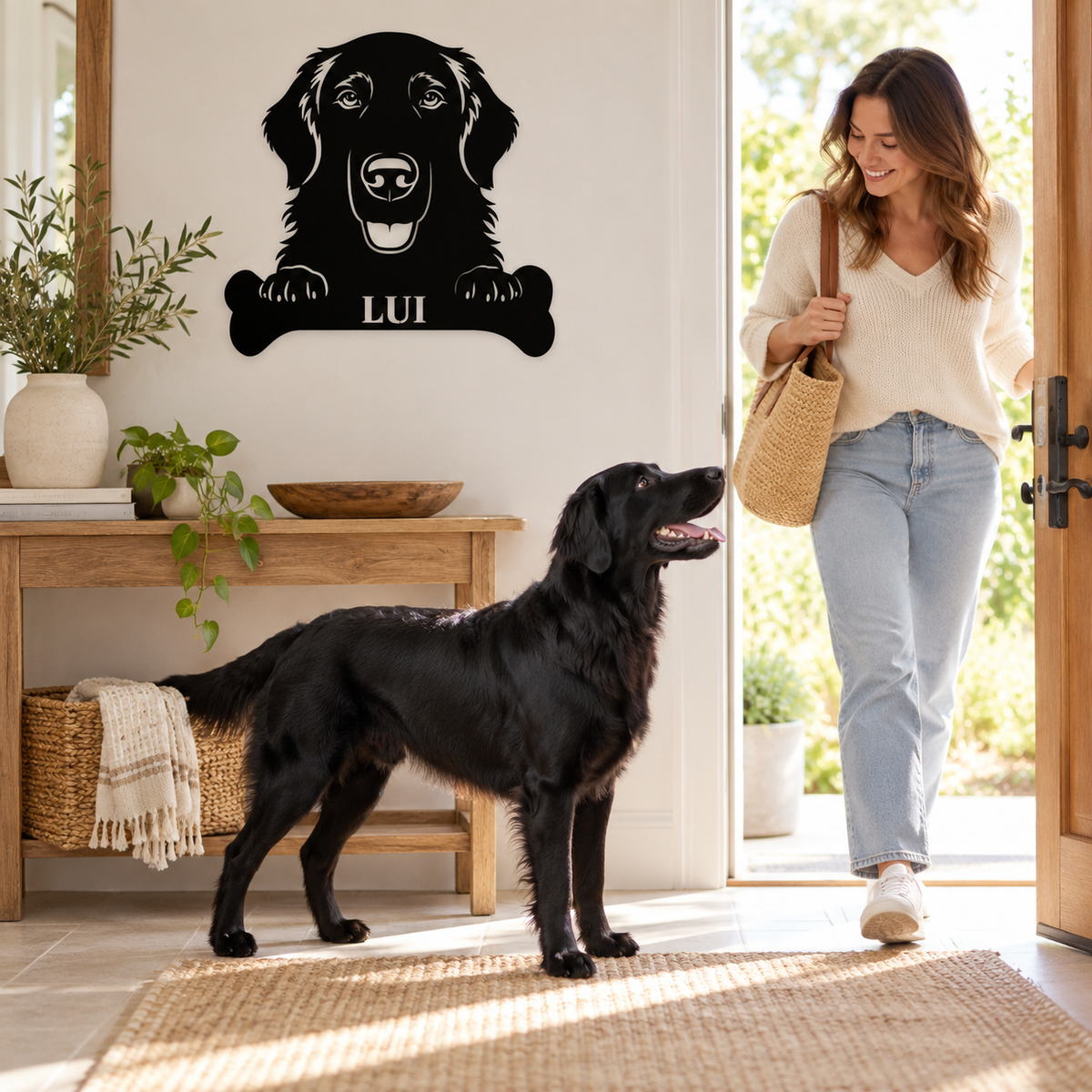 Flat Coated Retriever. Sjov metalskilt med personlig tekst