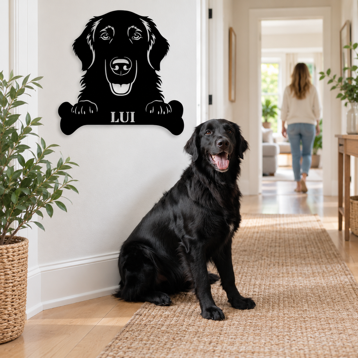 Flat Coated Retriever. Sjov metalskilt med personlig tekst