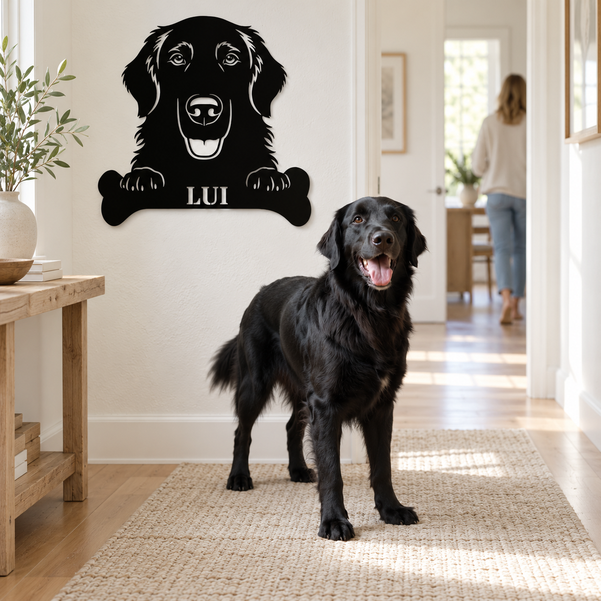 Flat Coated Retriever. Sjov metalskilt med personlig tekst