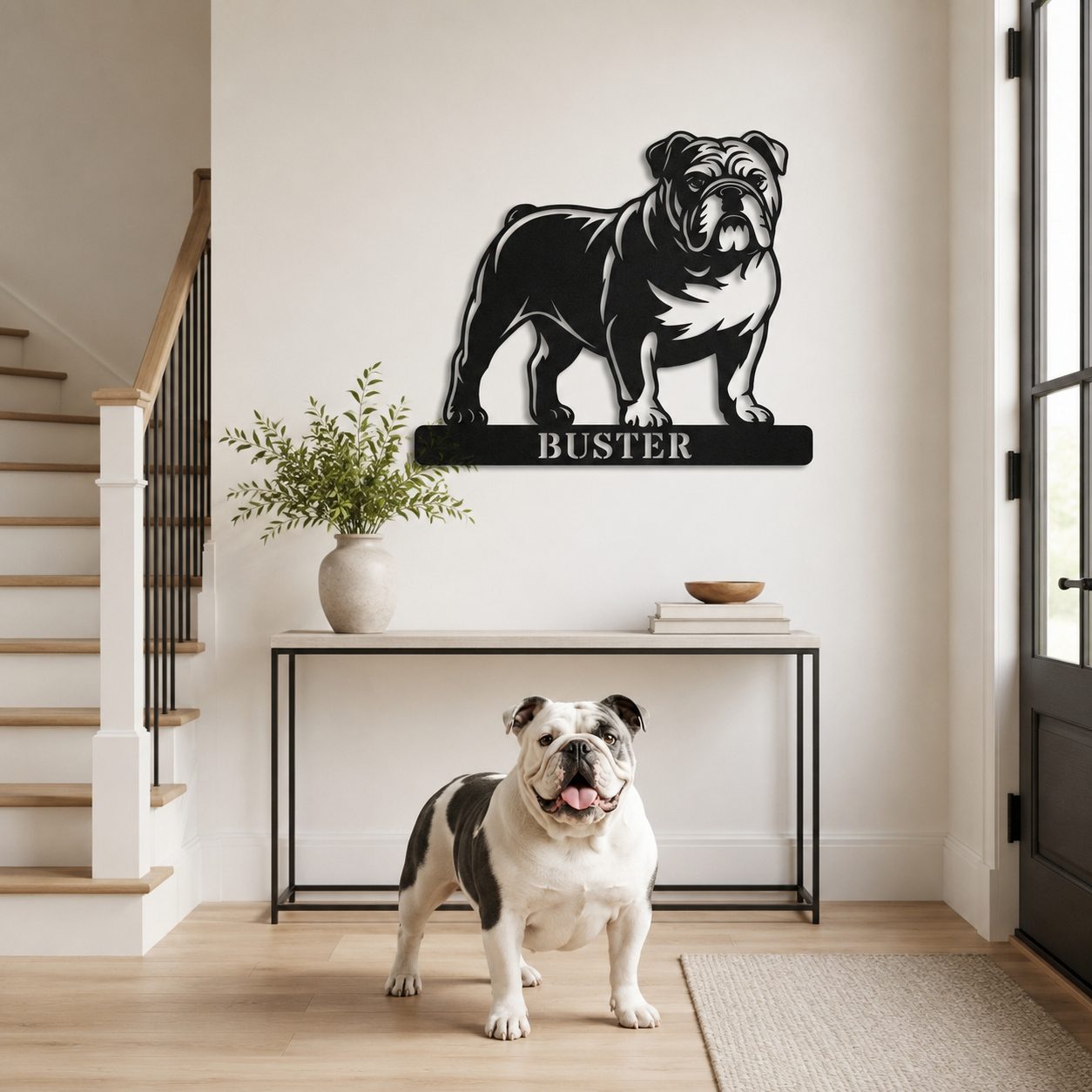Engelsk Bulldog metalskilt med personlig tekst