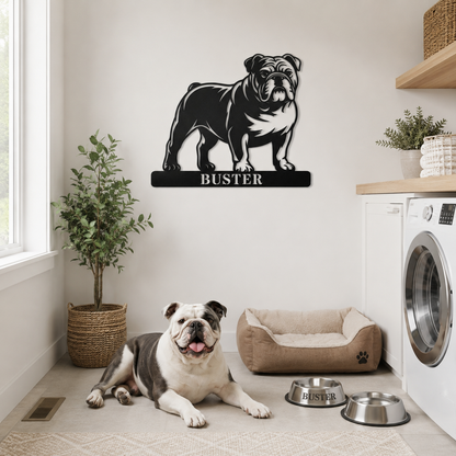 Engelsk Bulldog metalskilt med personlig tekst