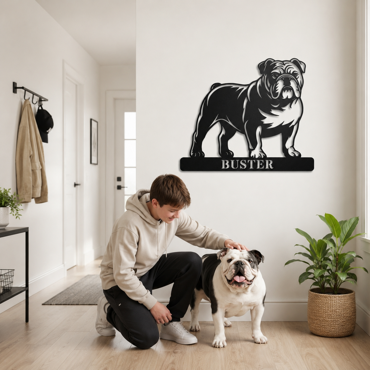 Engelsk Bulldog metalskilt med personlig tekst