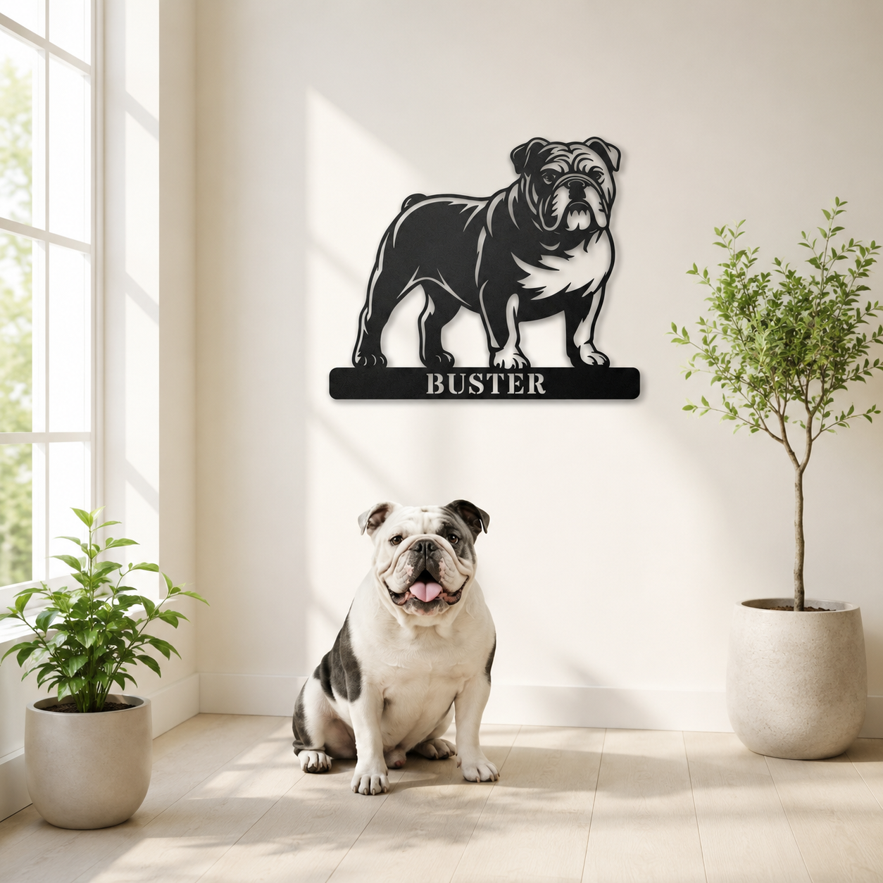 Engelsk Bulldog metalskilt med personlig tekst