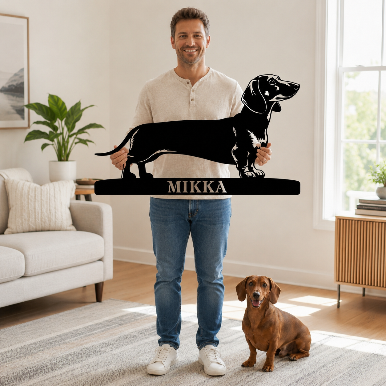 Gravhund metalskilt med personligt hundenavn