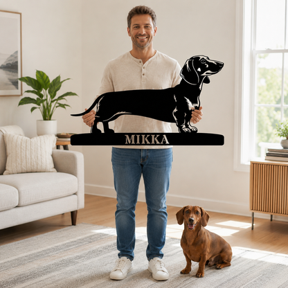 Gravhund metalskilt med personligt hundenavn