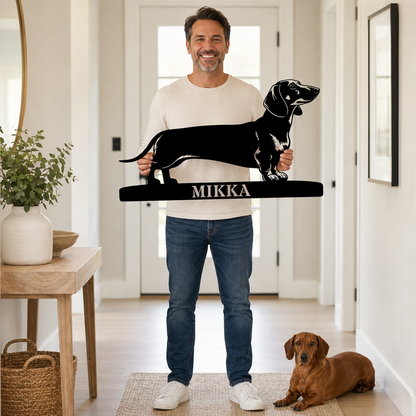 Gravhund metalskilt med personligt hundenavn