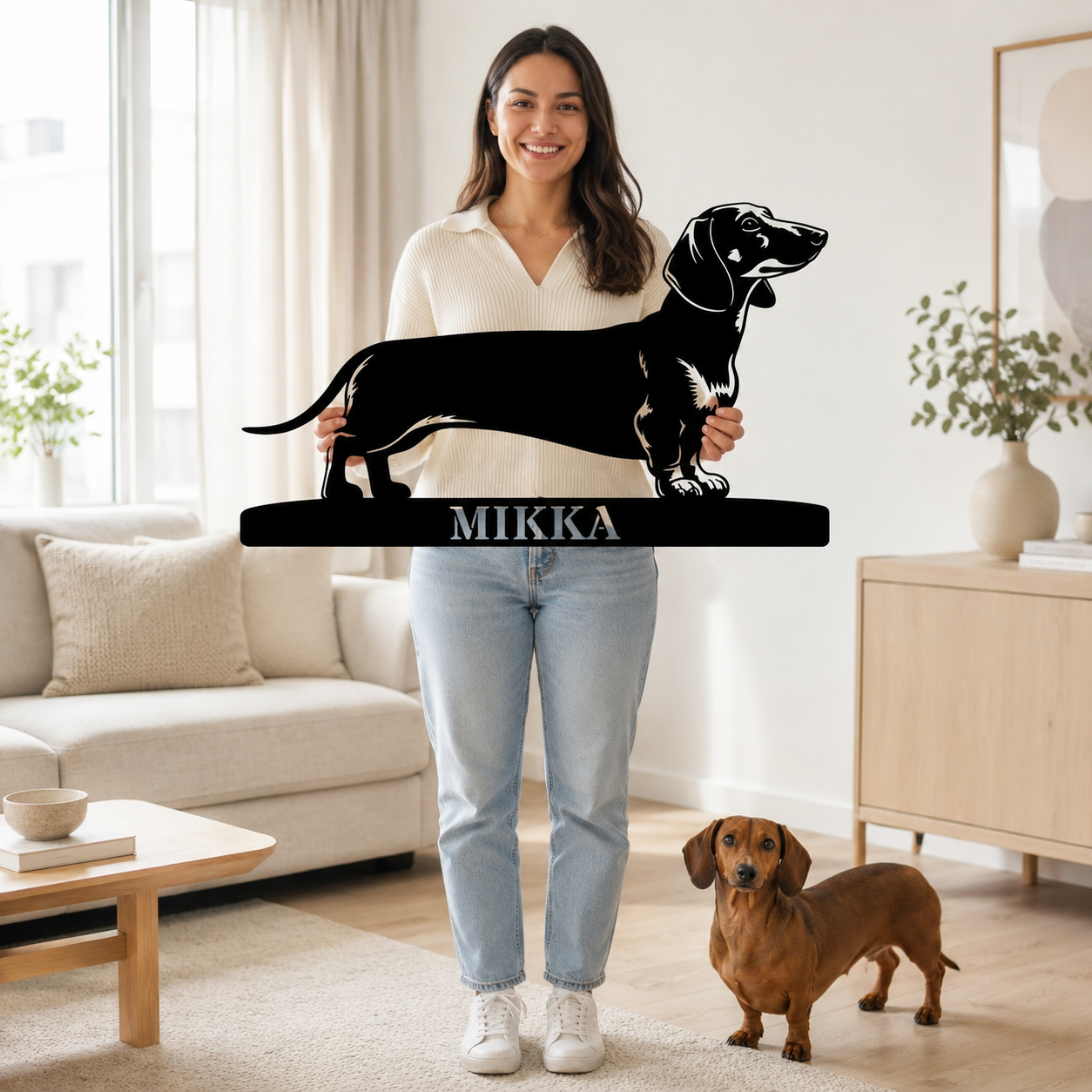 Gravhund metalskilt med personligt hundenavn