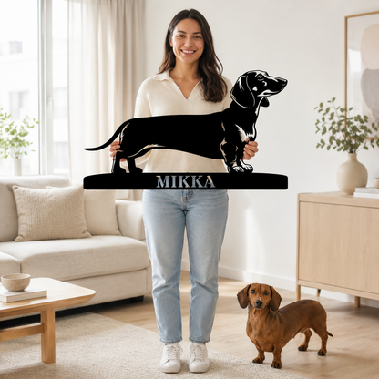 Gravhund metalskilt med personligt hundenavn