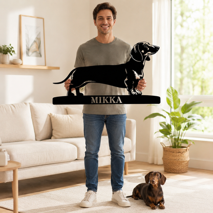 Gravhund metalskilt med personligt hundenavn