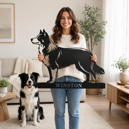 Border Collie metalskilt med personligt hundenavn