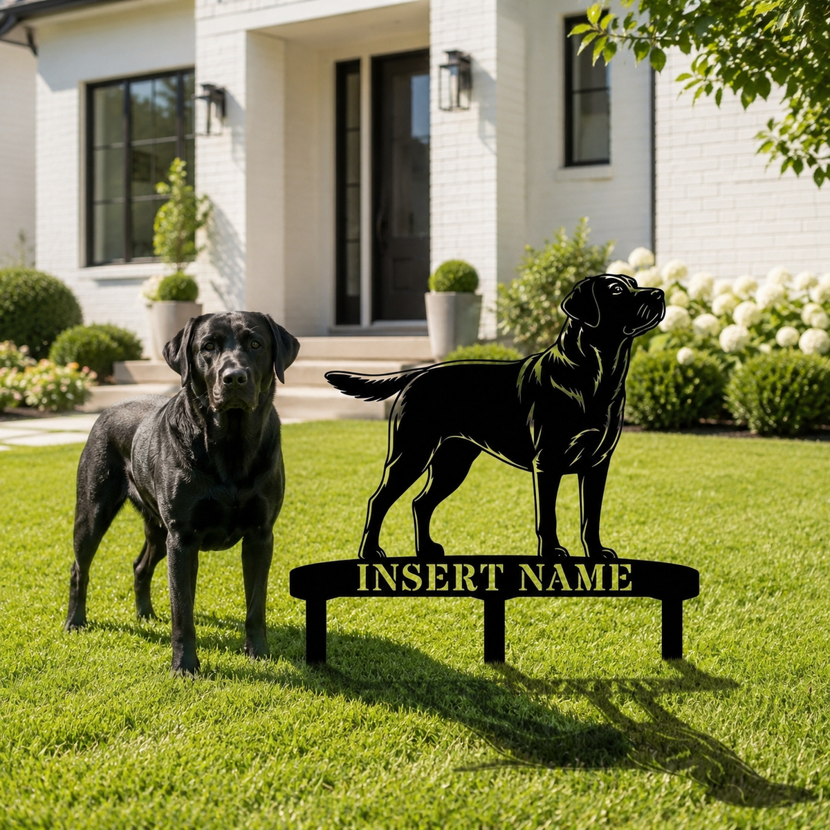 Personlig Labrador Retriever metalskilt til haven med hundenavn