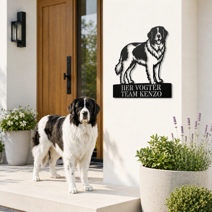 Her vogter jeg. Landseer hunde metal navneskilt