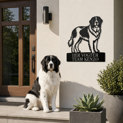 Her vogter jeg. Landseer hunde metal navneskilt