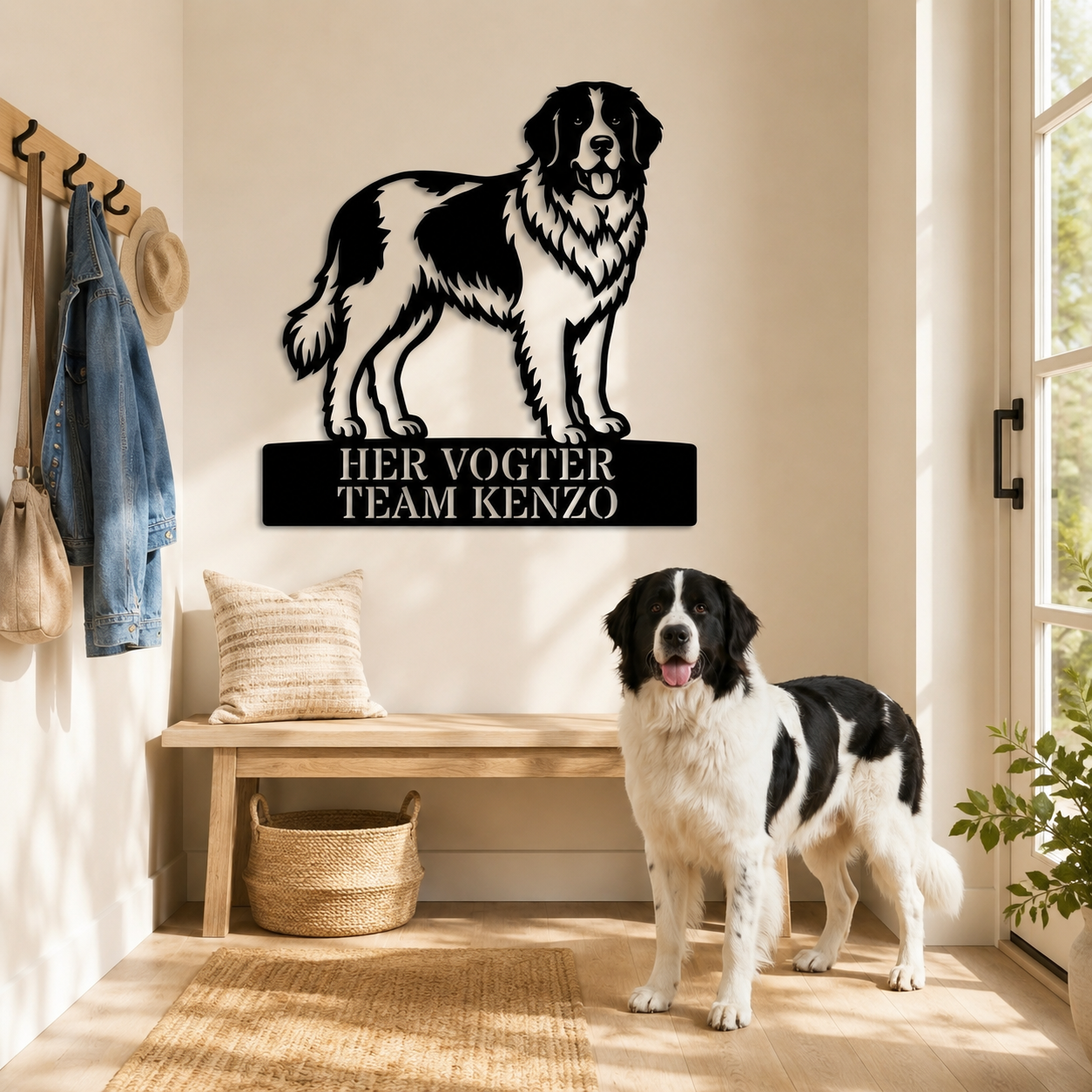 Her vogter jeg. Landseer hunde metal navneskilt