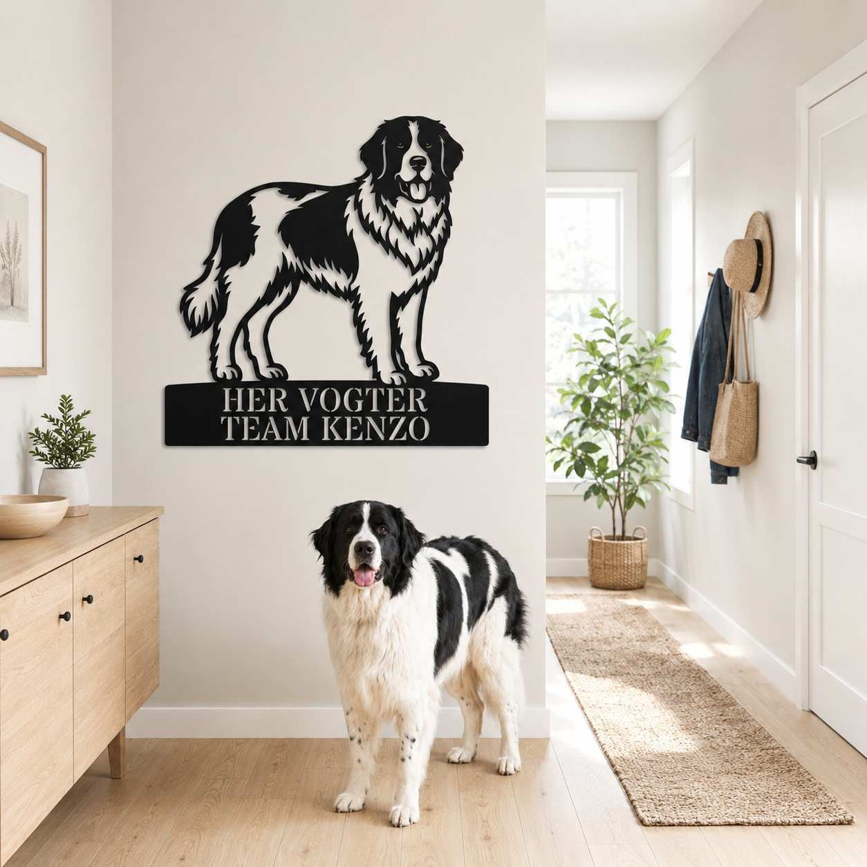 Her vogter jeg. Landseer hunde metal navneskilt