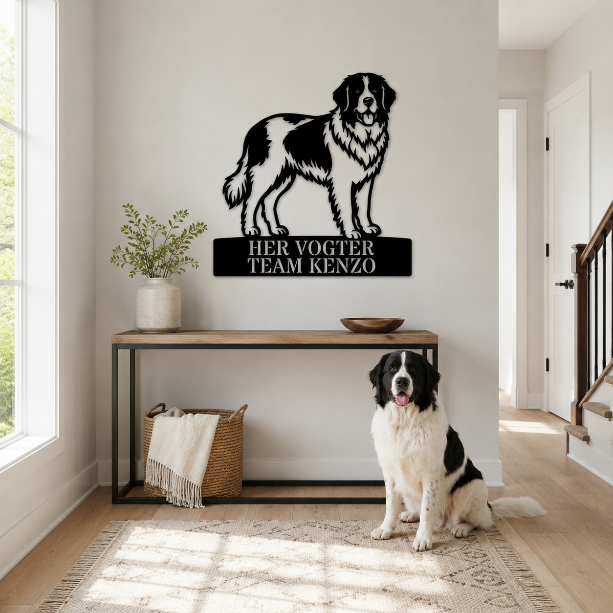 Her vogter jeg. Landseer hunde metal navneskilt