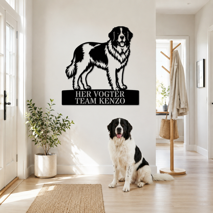 Her vogter jeg. Landseer hunde metal navneskilt