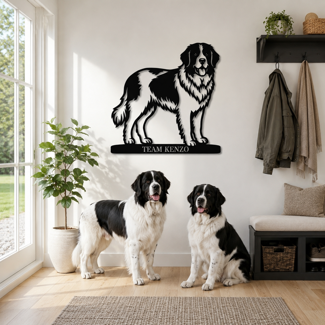 Personlig Landseer metalskilt med hundenavn