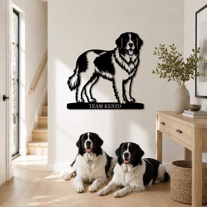 Personlig Landseer metalskilt med hundenavn