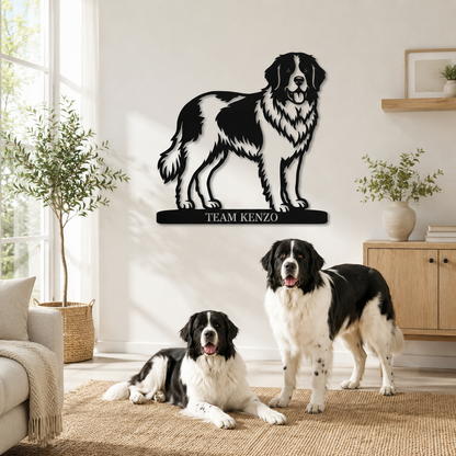 Personlig Landseer metalskilt med hundenavn
