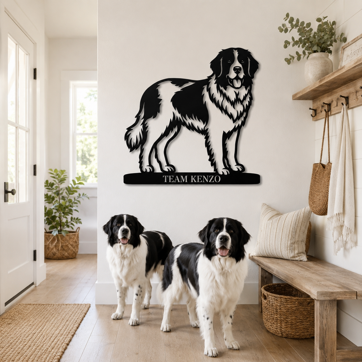 Personlig Landseer metalskilt med hundenavn