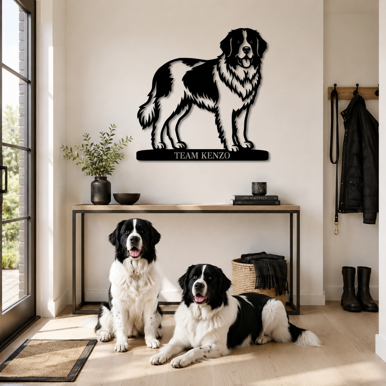 Personlig Landseer metalskilt med hundenavn