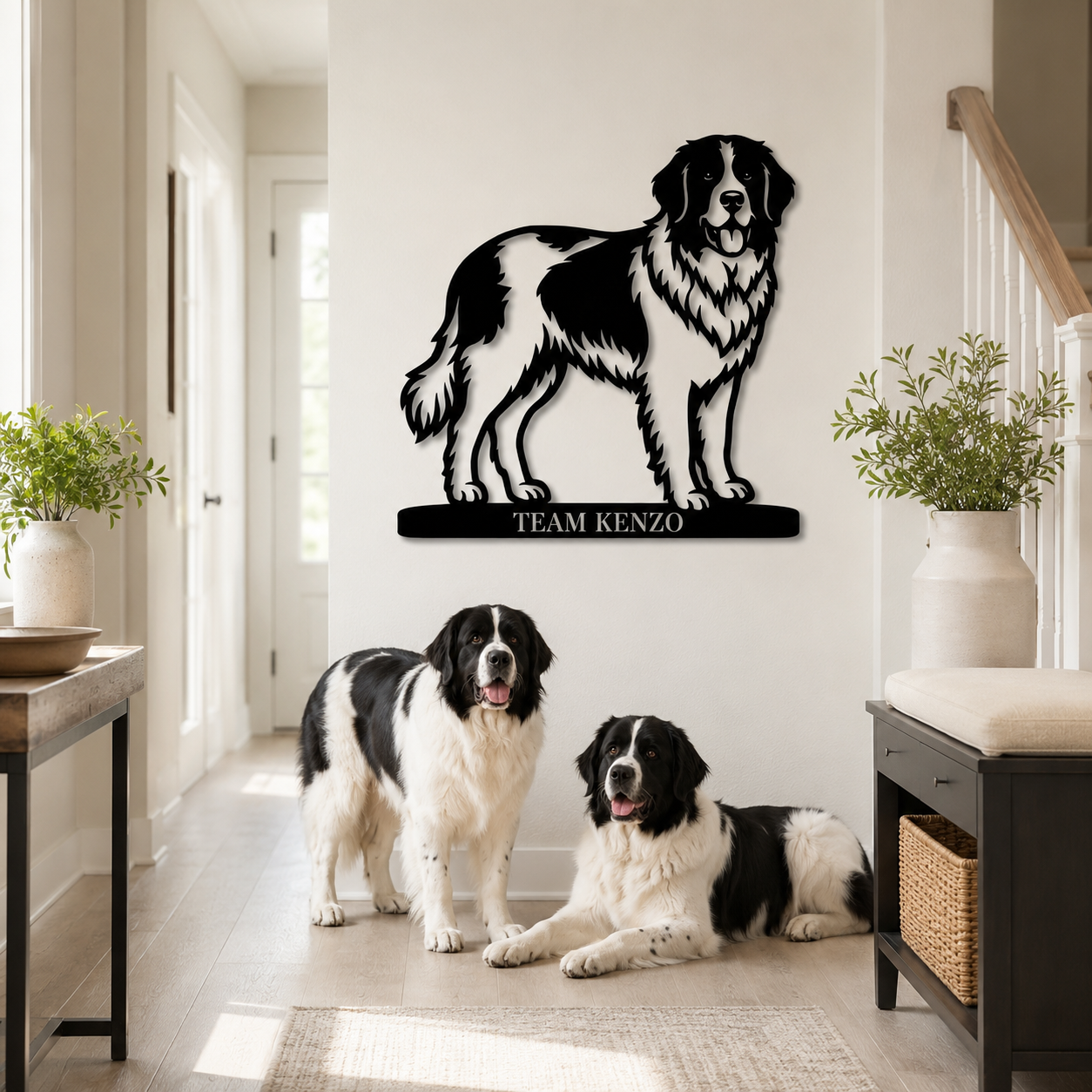 Personlig Landseer metalskilt med hundenavn