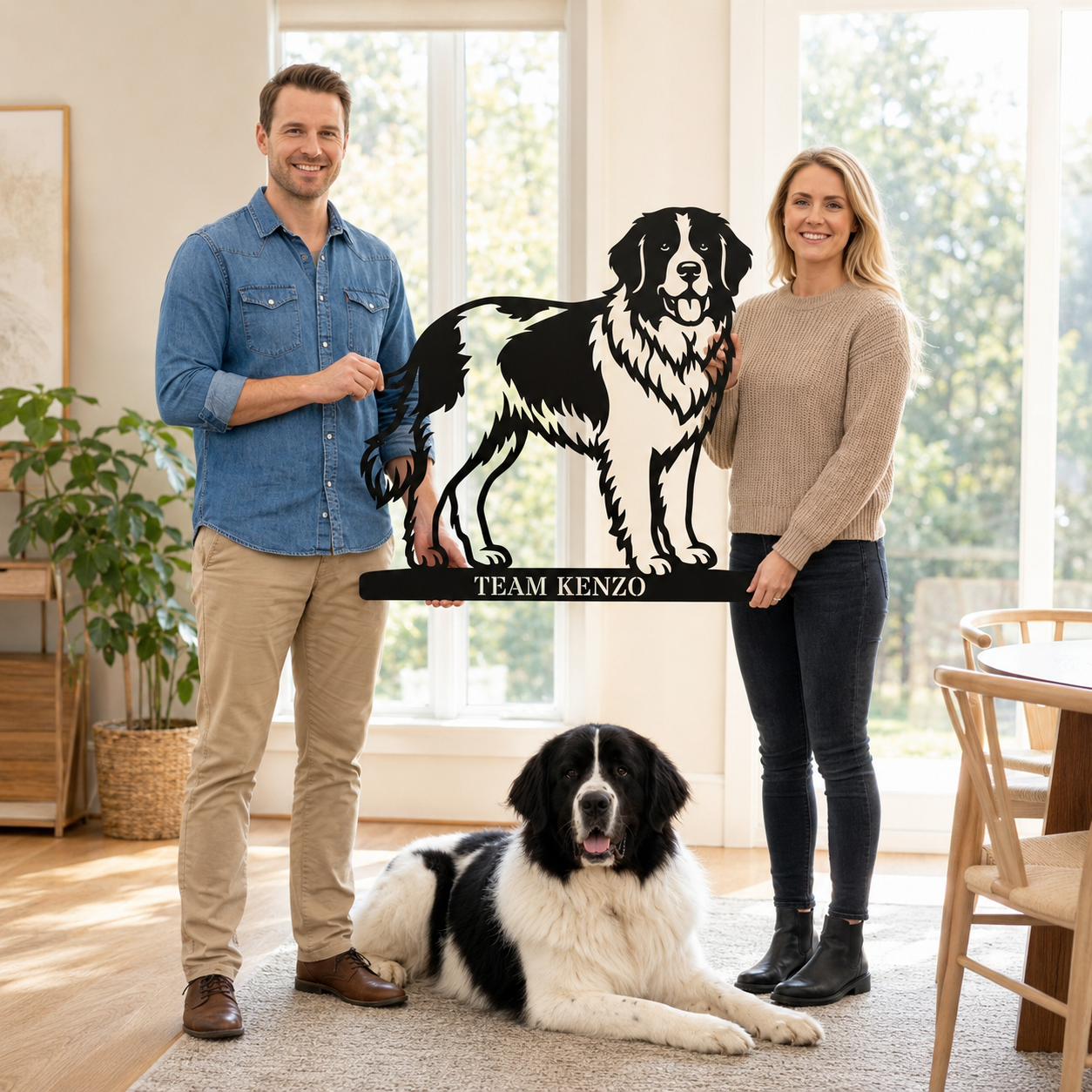 Personlig Landseer metalskilt med hundenavn