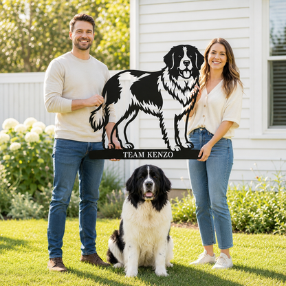 Personlig Landseer metalskilt med hundenavn