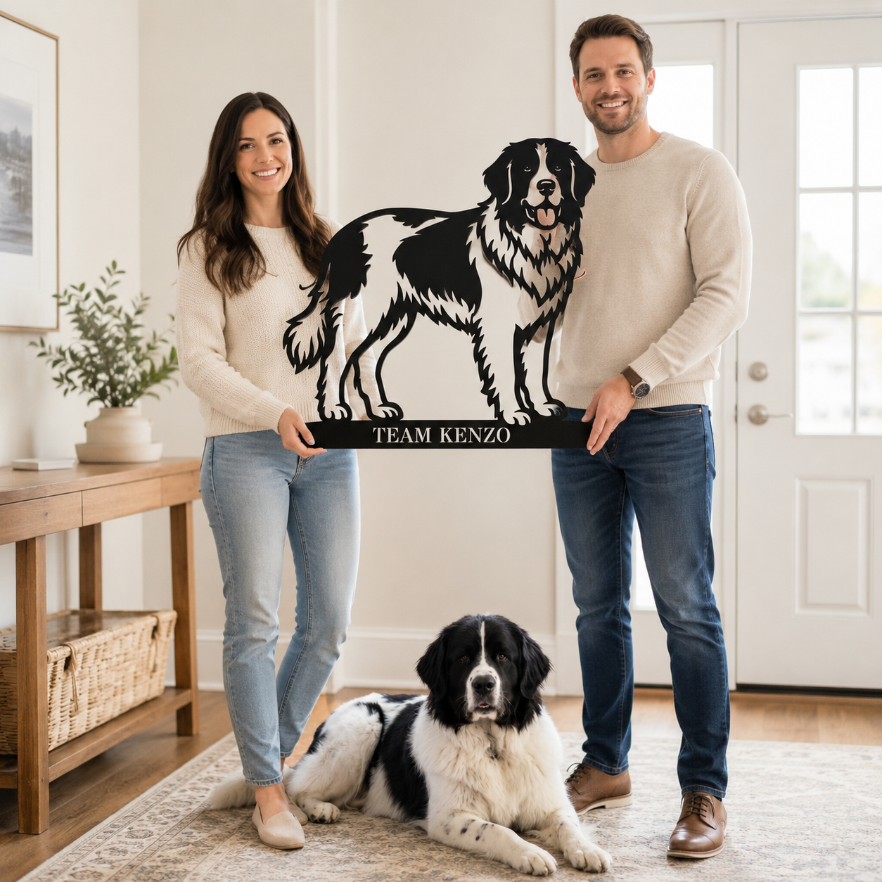 Personlig Landseer metalskilt med hundenavn