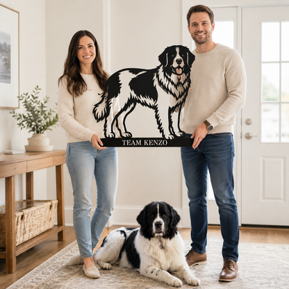 Personlig Landseer metalskilt med hundenavn