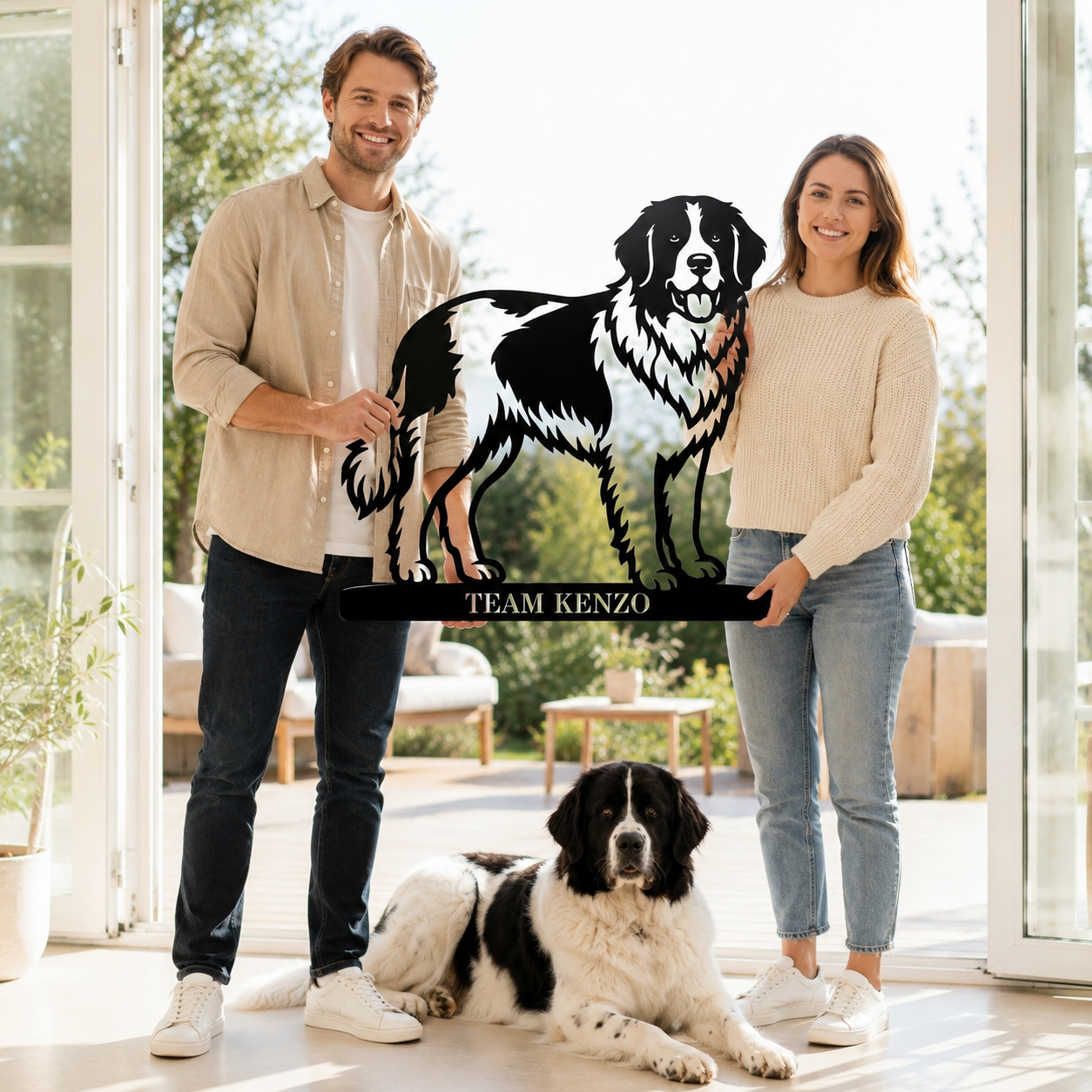Personlig Landseer metalskilt med hundenavn