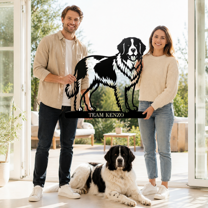 Personlig Landseer metalskilt med hundenavn