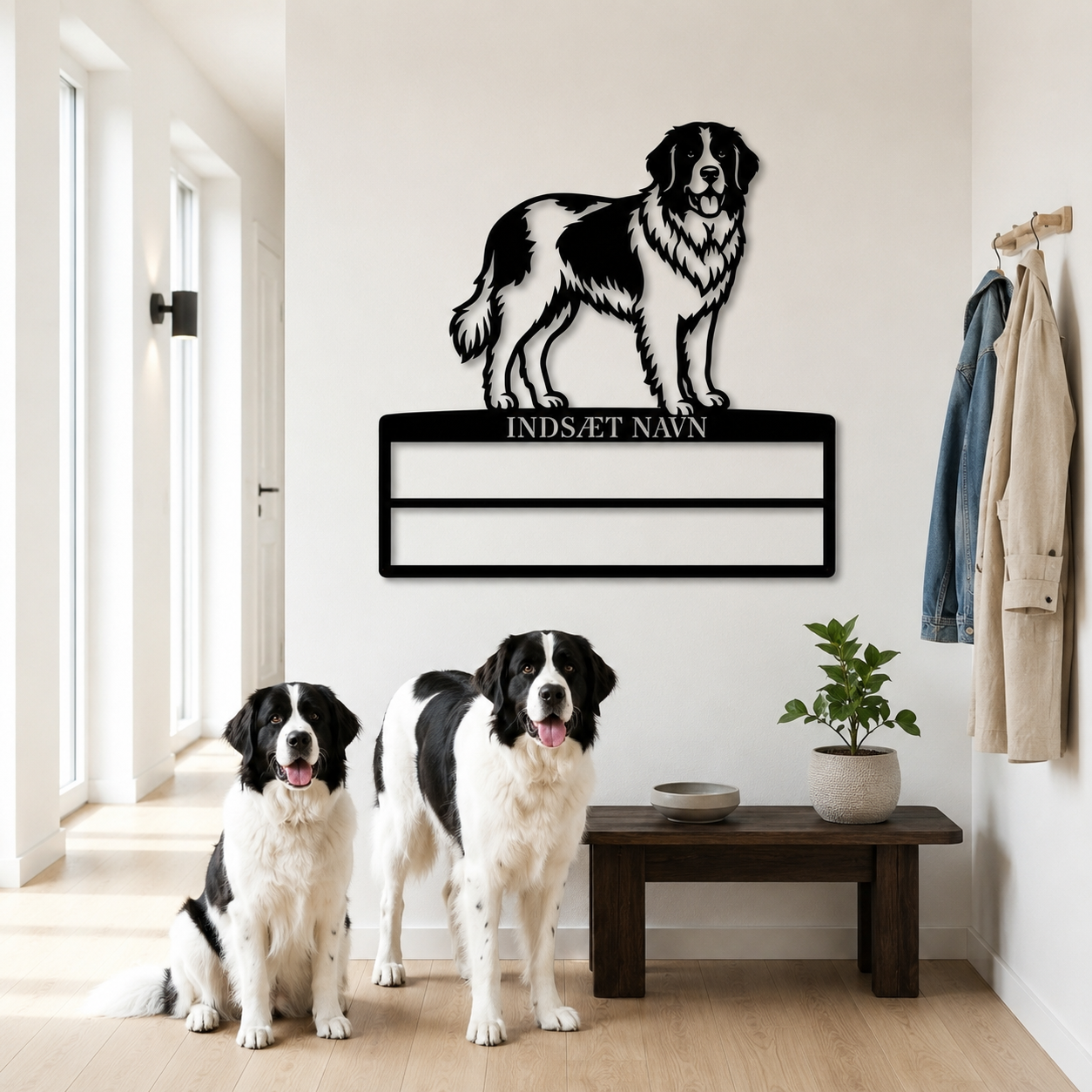 Personlig Landseer navneskilt til rosetter. Unik gaveid'e til hundeejeren
