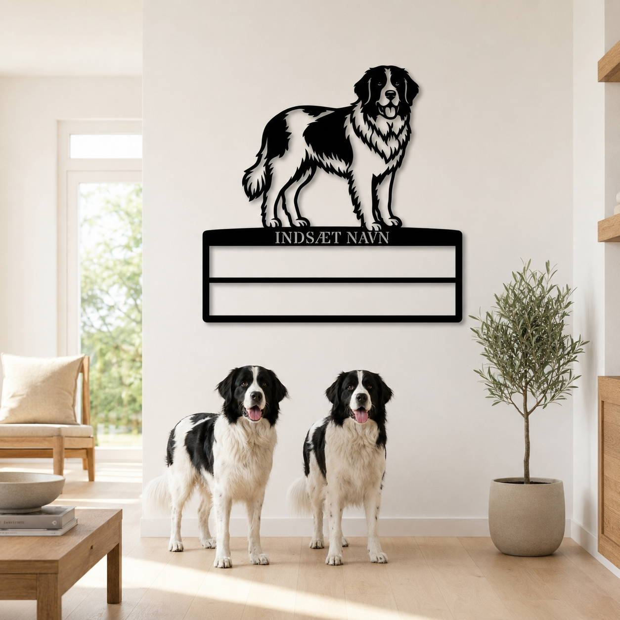 Personlig Landseer navneskilt til rosetter. Unik gaveid'e til hundeejeren