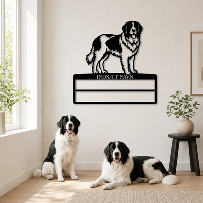 Personlig Landseer navneskilt til rosetter. Unik gaveid'e til hundeejeren