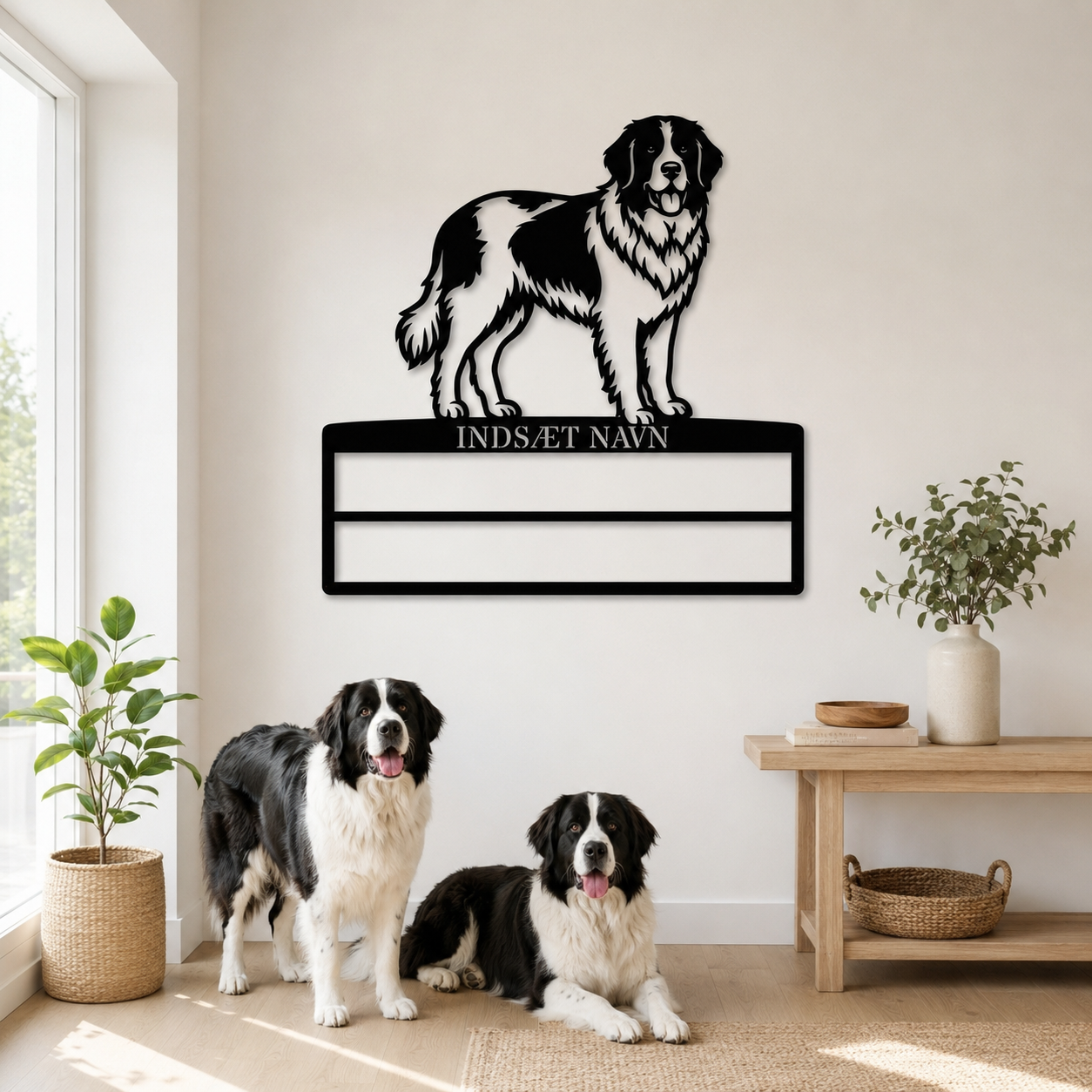 Personlig Landseer navneskilt til rosetter. Unik gaveid'e til hundeejeren