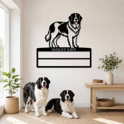 Personlig Landseer navneskilt til rosetter. Unik gaveid'e til hundeejeren
