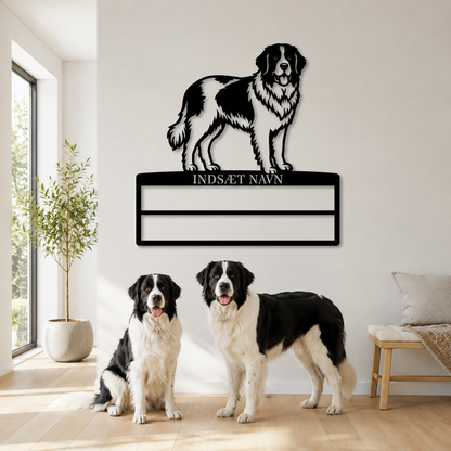 Personlig Landseer navneskilt til rosetter. Unik gaveid'e til hundeejeren