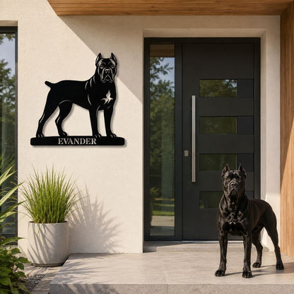 Cane Corso metalskilt med personlig navn eller tekst