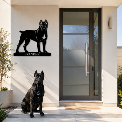 Cane Corso metalskilt med personlig navn eller tekst
