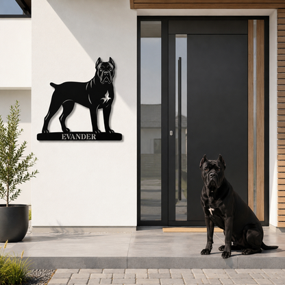 Cane Corso metalskilt med personlig navn eller tekst