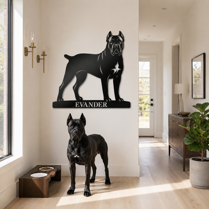 Cane Corso metalskilt med personlig navn eller tekst