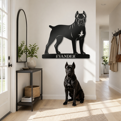Cane Corso metalskilt med personlig navn eller tekst