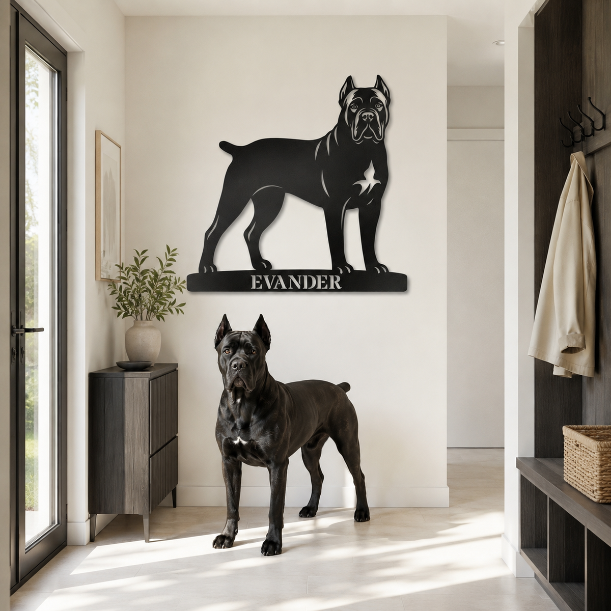 Cane Corso metalskilt med personlig navn eller tekst
